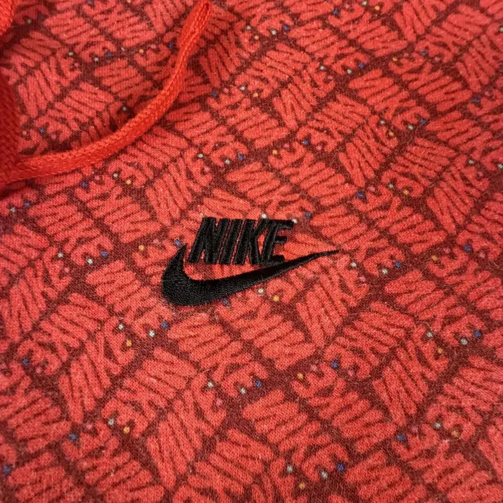 Nike Mens Red All Over Logo‎ Pattern Fleece Hoodie Sweatshirt Large #912